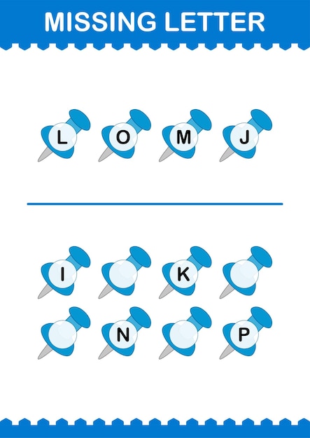 Missing letter with Push Pin Worksheet for kids