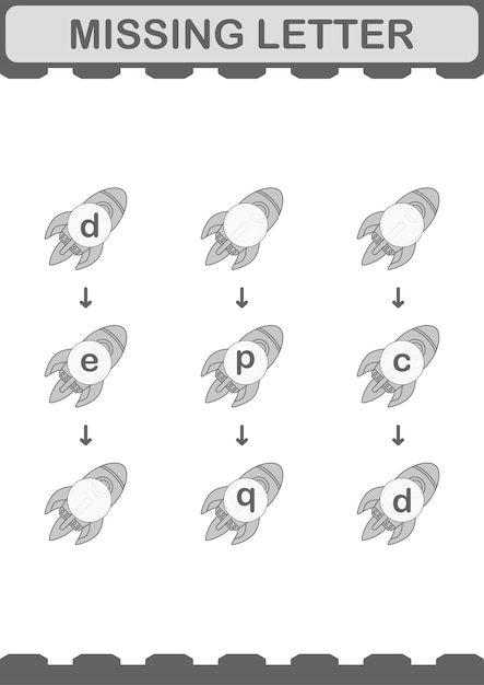 Missing letter with Rocket Worksheet for kids