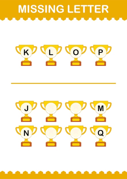 Missing letter with Trophy Worksheet for kids