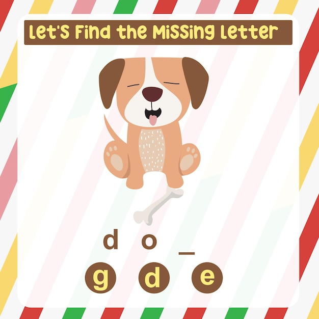 Missing letter worksheet. complete the letters for animal names in english. writing practice.