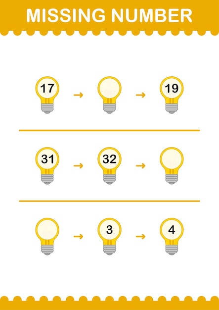 Missing number with Bulb Worksheet for kids