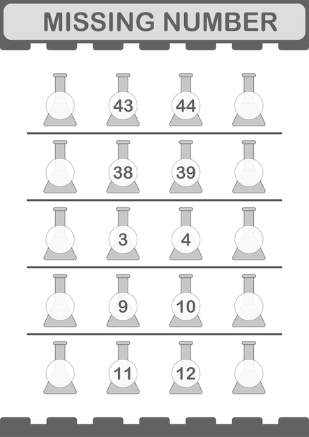 Numero mancante con foglio di lavoro per boccetta erlenmeyer per bambini