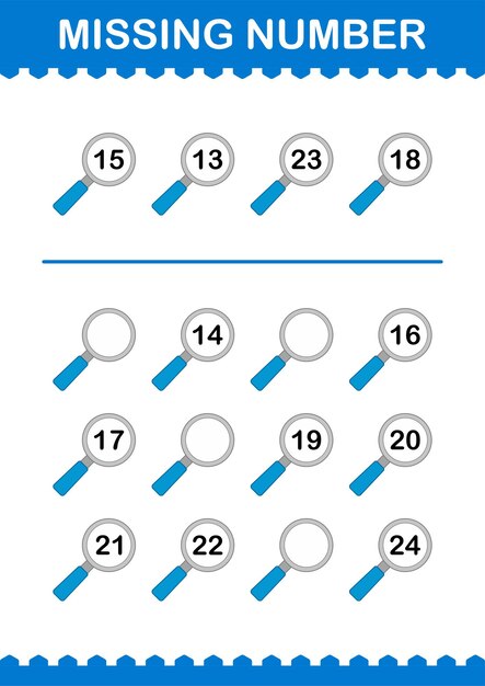 Numero mancante con foglio di lavoro con lente d'ingrandimento per bambini