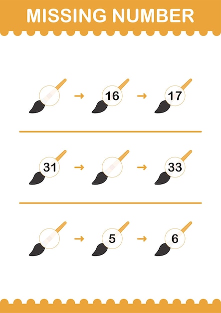 Missing number with paintbrush worksheet for kids