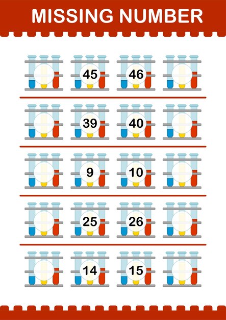 Vector missing number with test tube worksheet for kids