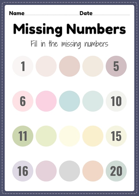 Missing numbers worksheet math printable sheet for preschool and kindergarten kids activity