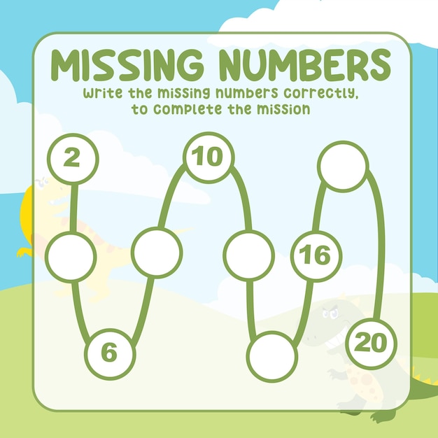 Missing numbers Write the answer correctly Count and write activity Vector file