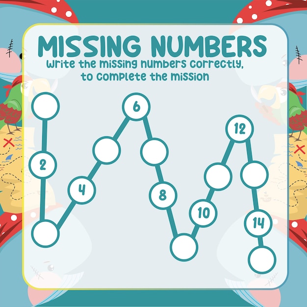 Missing numbers. Write the answer correctly. Educational printable math worksheet. Counting practice