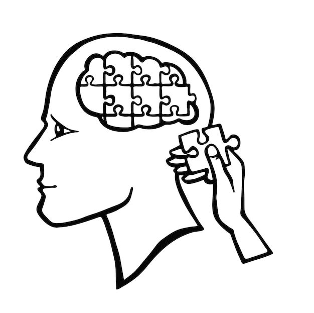 отсутствующая часть разума головоломка эскиз одноцветная векторная иллюстрация