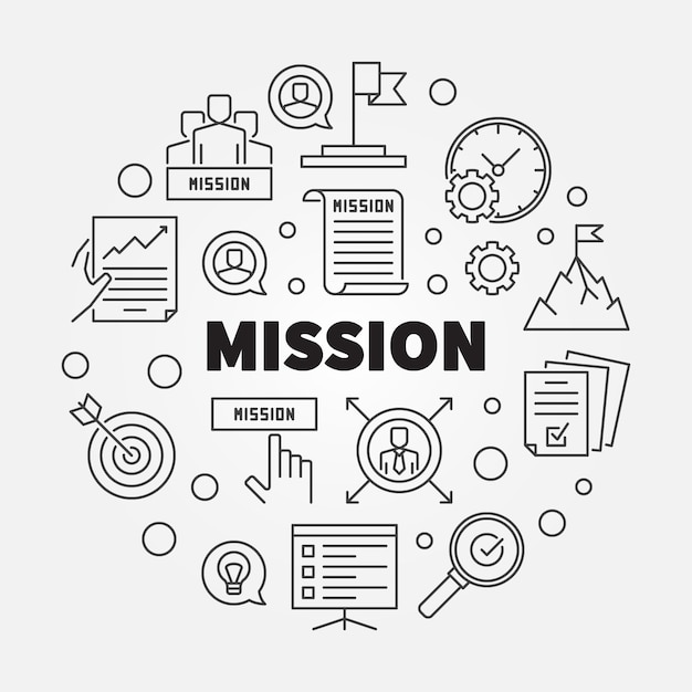 Mission concept outline round icon illustration