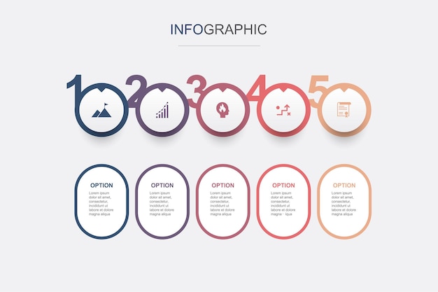 Missione crescita passione strategia dichiarazione icone modello di progettazione infografica concetto creativo con 5 passaggi