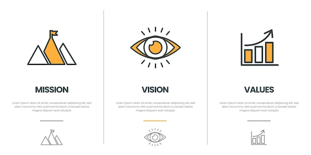 Mission vision and company values modern flat infographic company goal infographic design with mode