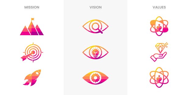 Vettore missione e valori infografica aziendale modello di banner design moderno di icone piatte icona astratta