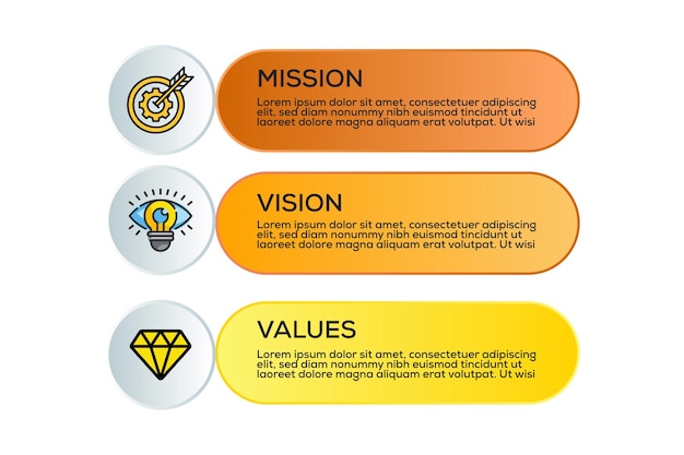 mission vision and values icon infographic design