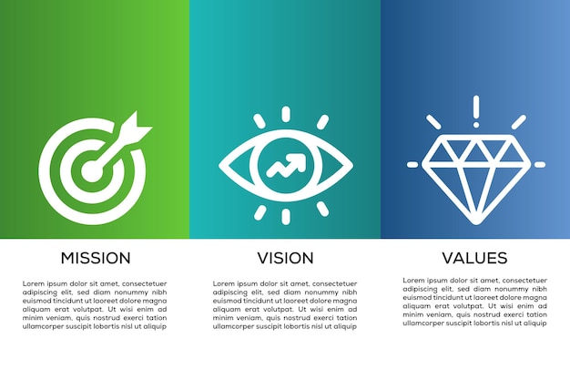 mission vision and values icon infographic design