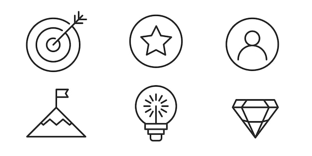 Missione e valori icon set design con stile line art moderno