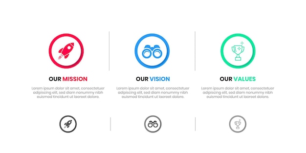 Mission Vision Values infographic Banner template Company goal infographic design with Modern flat icon design vector illustration infographic icon design banner