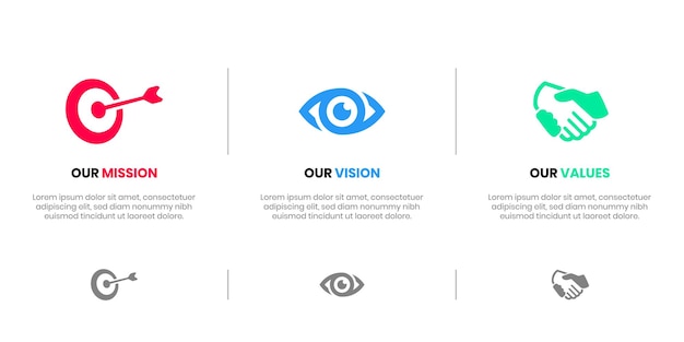 Mission vision values infographic banner template company goal infographic design with modern flat icon design vector illustration infographic icon design banner