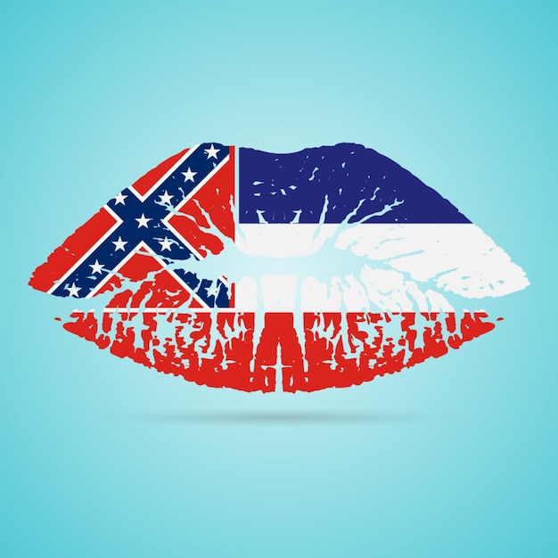 Mississippi Flag Lipstick On The Lips Isolated On A White Background Vector Illustration