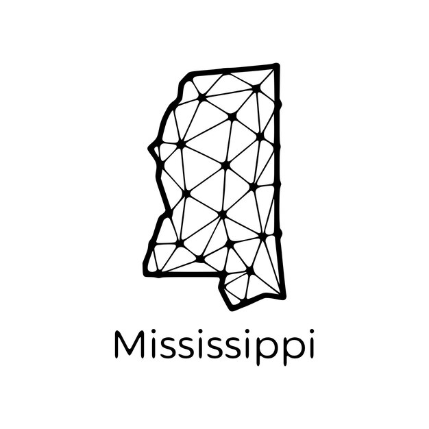 Mississippi staat kaart veelhoekige illustratie gemaakt van lijnen en punten geïsoleerd op witte achtergrond