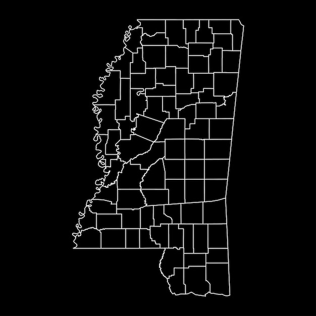 Mappa dello stato del mississippi con l'illustrazione vettoriale delle contee