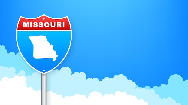 Missouri map on road sign. Welcome to State of Missouri. Vector illustration.