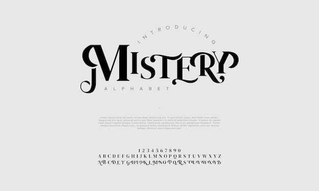 Mistery premium luxury elegant alphabet letters and numbers vintage wedding typography classic serif