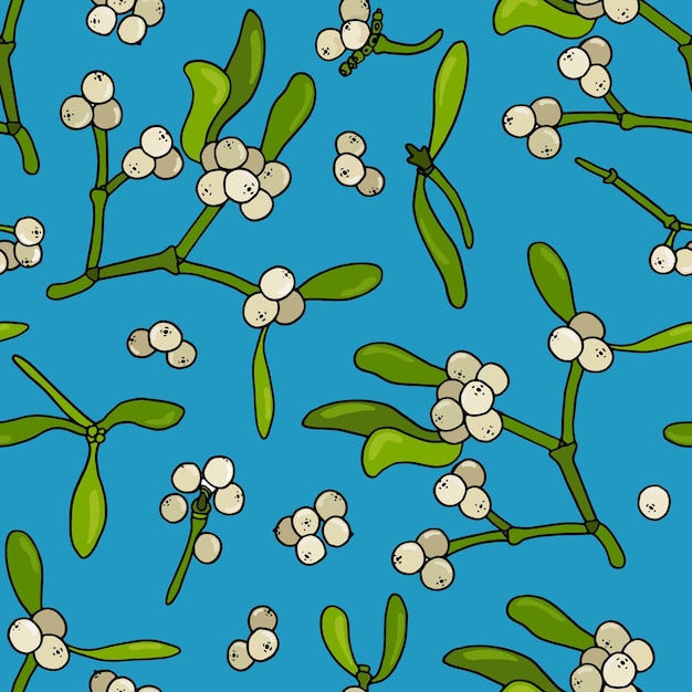 Mistletoe. Floral seamless pattern. Christmas mistletoe or Kisses Branch. Design for fabric