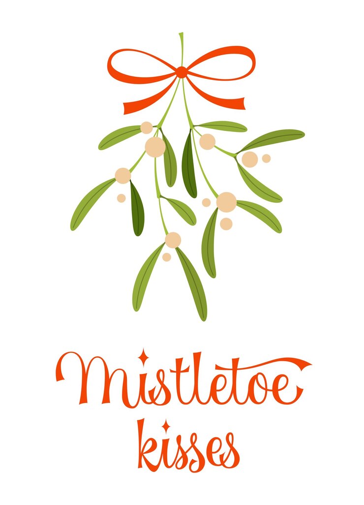 Mistletoe kisses vintage festive script lettering for Christmas designs
