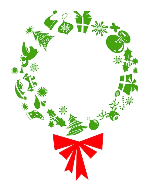 Mistletoe wreath with green Christmas icons.