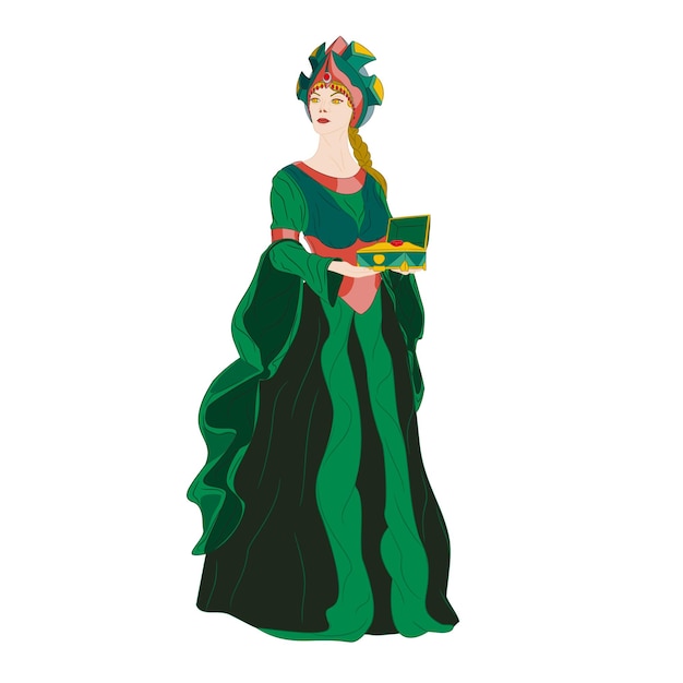 Vettore signora della montagna di rame con una scatola di malachite illustrazione vettoriale di una donna con una corona