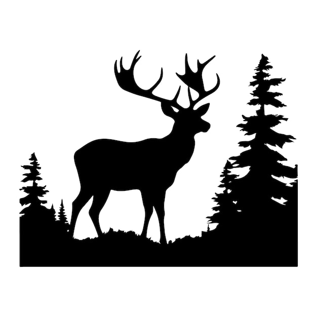 Vector misty forest deer silhouette clipart on a white background nature adventure stock illustration