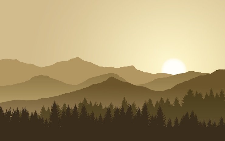 Vector 소나무 숲과 안개 산맥