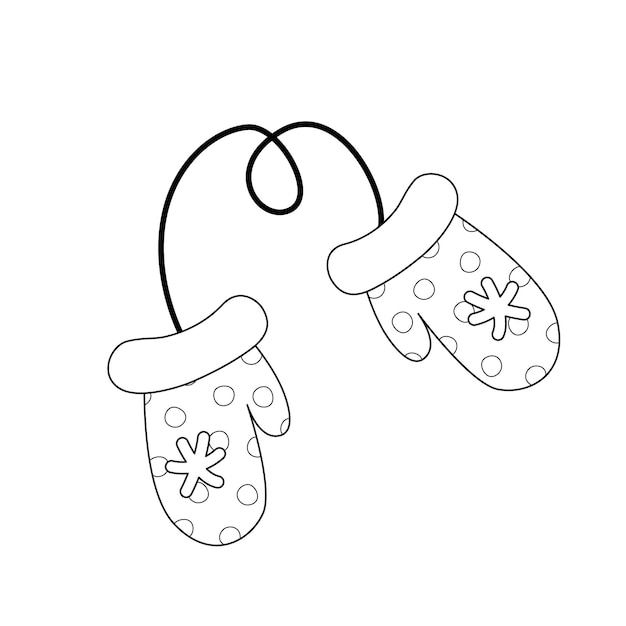 Mittens with snowflakes coloring book Black and white mittens Vector