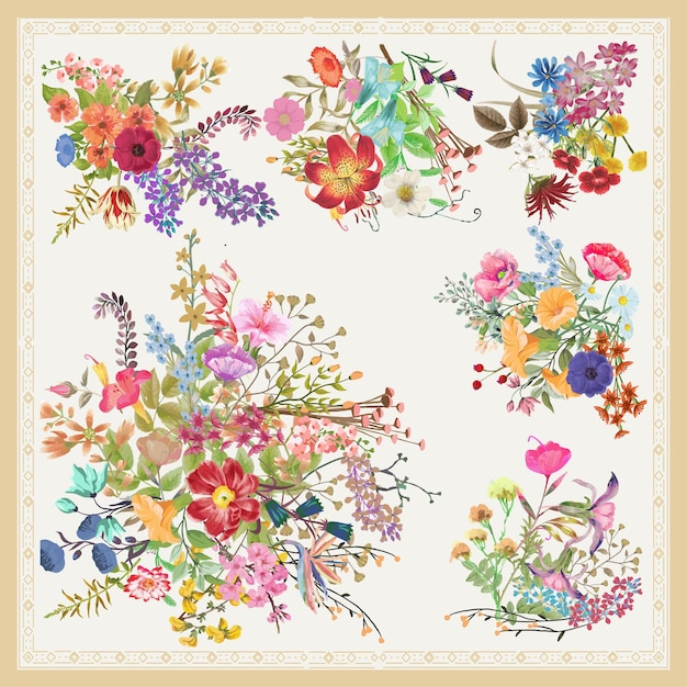 Mix bouquet colorful flower scarf 042