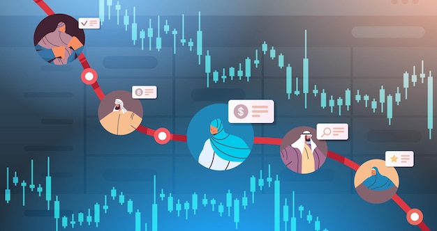 Mix race handelaren die naar beneden vallen beurshandel grafiek kandelaar grafiek financiële investering analyseren