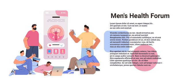 mix race men discussing about sexual health education contraceptive methods contraception and reproduction system human sexuality concept horizontal copy space vector illustration