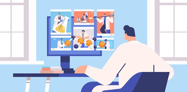 mix race-onderzoekers bespreken tijdens videogesprek wetenschappers die chemische experimenten maken moleculaire engineering online communicatie