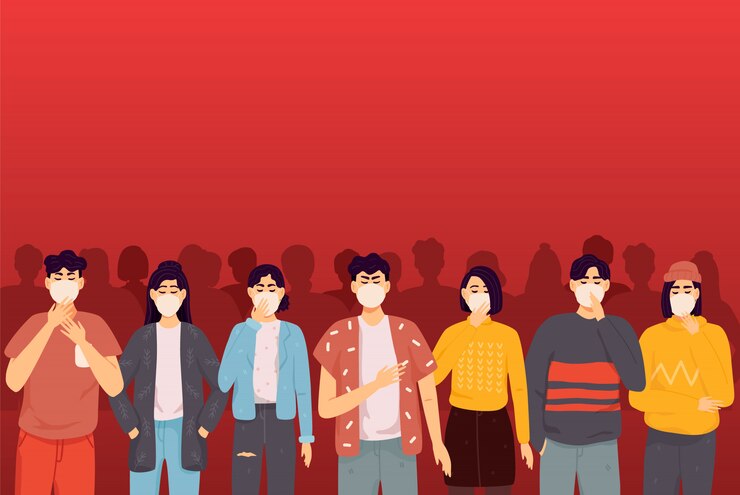 वेक्टर सुरक्षात्मक मास्क में मिक्स रेस लोगों की भीड़