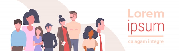 혼합 인종 사람들 그룹 비즈니스 회의 브레인 스토밍 개념 기업인과 경제인 성공적인 팀워크 만화 캐릭터 초상화 평면 가로 복사 공간