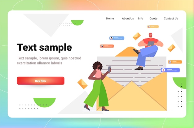 Vettore mescolare persone di razza che leggono lettere in arrivo su gadget digitali uomini d'affari che comunicano su computer concetto di messaggistica e-mail orizzontale a lunghezza intera copia spazio illustrazione vettoriale