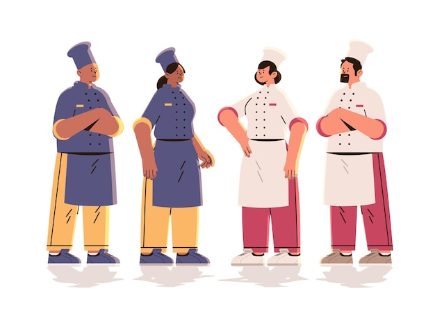 Mix race professionele restaurant culinaire chef-koks of bakkers in uniforme werknemers in de voedingsindustrie gelukkige viering van de dag van de arbeid