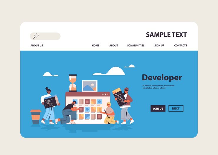 Vector mix race web developers testing new app features coding together application development software programming concept   copy space