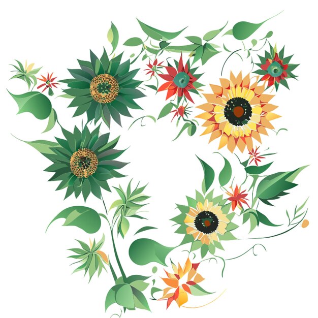 Vector mix sun flower floral 3d popup background banner hi res detail patterns thick lines black outlines