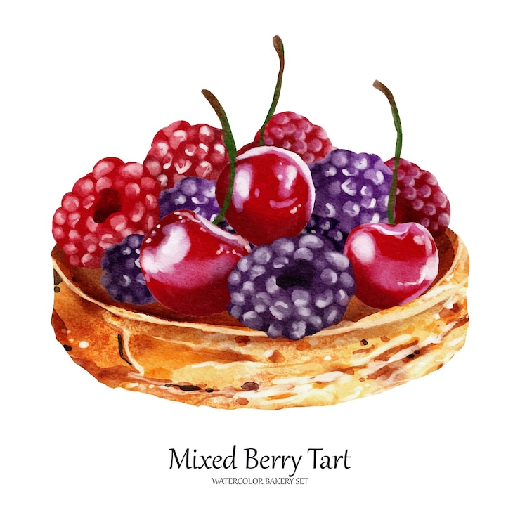Vector mixed berry tart watercolor vector element design