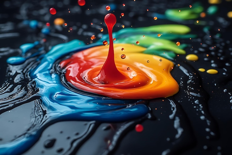 Vector mixed colorful acrylic paints as background closeup view