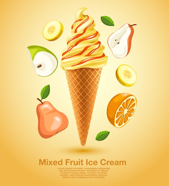 Vector mixed fruit sundae soft serve