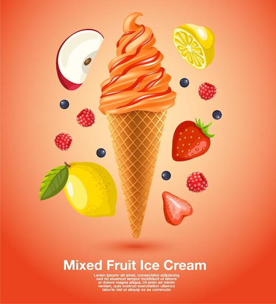 Vector mixed fruit sundae soft serve