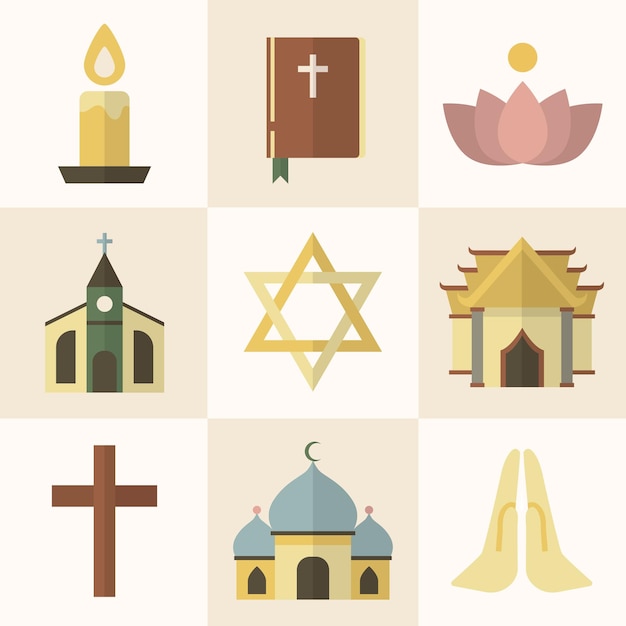 Vector mixed religious symbols set vector