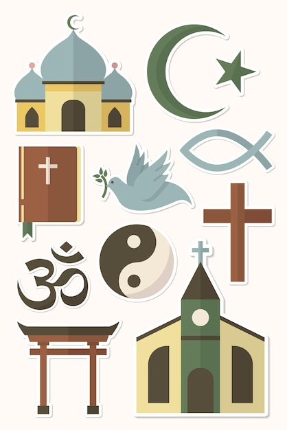 Vector mixed religious symbols sticker set vector